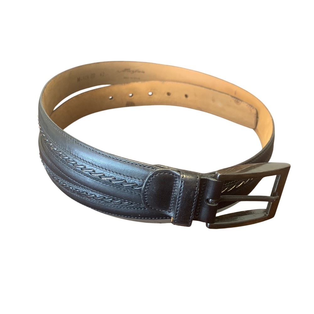 Mezlan Black Leather Braided Inlay Belt Made in Spain Size 42